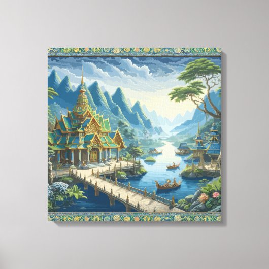 Thibaut Asian Landschaftlich Blue and Green Decora Leinwanddruck (Vorderseite)