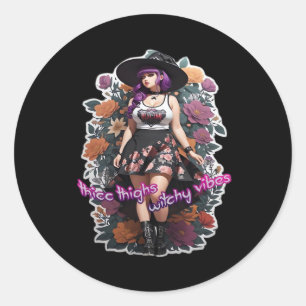 Thicc Thighs Witchy Vibes - Whimsigoth Hexenkern Runder Aufkleber