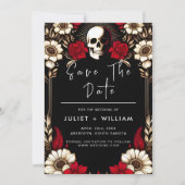 Thick Claret Ruby Heart Red Black Wedding Save The Date (Vorderseite)