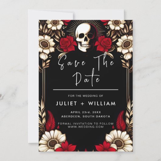 Thick Claret Ruby Heart Red Black Wedding Save The Date (Vorderseite)