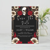 Thick Claret Ruby Heart Red Black Wedding Save The Date (Stehend Vorderseite)