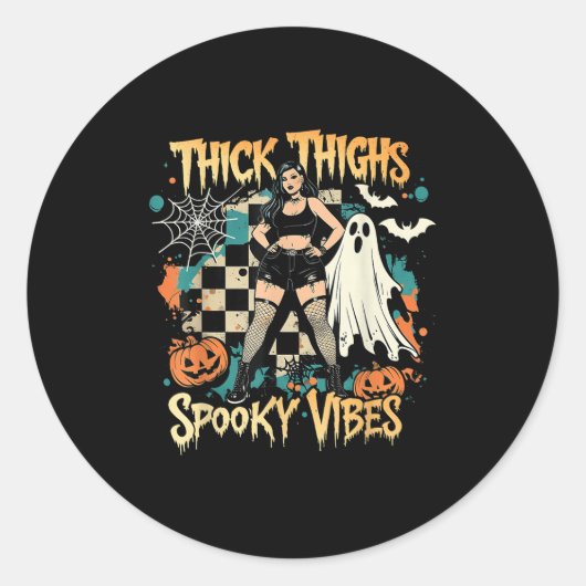 Thick Thighs Soky Vibes Funny Ghost Halloween Runder Aufkleber (Vorderseite)