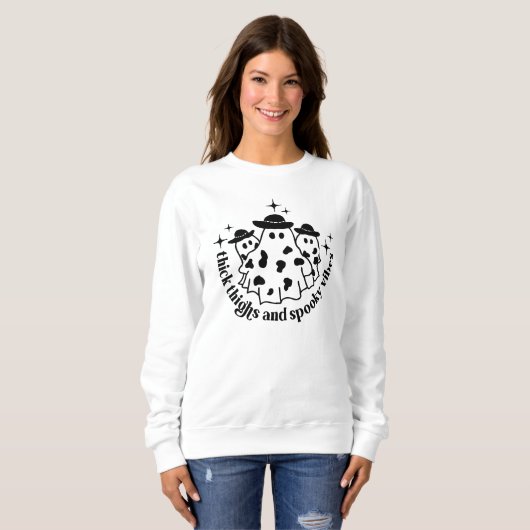 Thick Thighs & Spooky Vibes Ghost Halloween Sweatshirt (Vorne ganz)