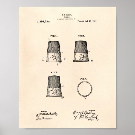 Thimble 1921 Patent Art Old Peper Poster (Vorne)