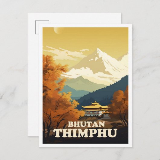 Thimphu Bhutan Art Vintage Reisevorführung Postkarte (Vorne/Hinten)