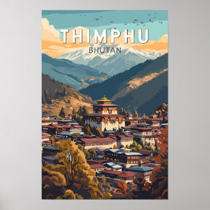 Thimphu Bhutan Illustration Reise Kunst Vintage Poster