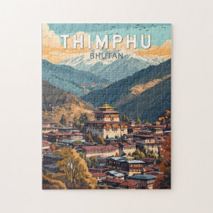 Thimphu Bhutan Illustration Reise Kunst Vintage Puzzle