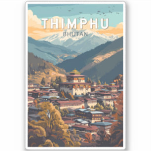 Thimphu Bhutan Illustration Travel Art Vintag Aufkleber
