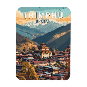Thimphu Bhutan Illustration Travel Art Vintag Magnet