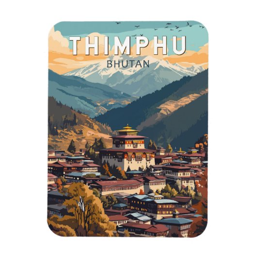 Thimphu Bhutan Illustration Travel Art Vintag Magnet (Vertikal)