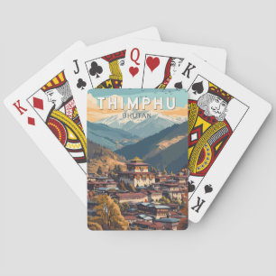 Thimphu Bhutan Illustration Travel Art Vintag Spielkarten