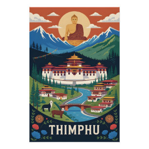 Thimphu Bhutan Retro-Reiseposter Poster
