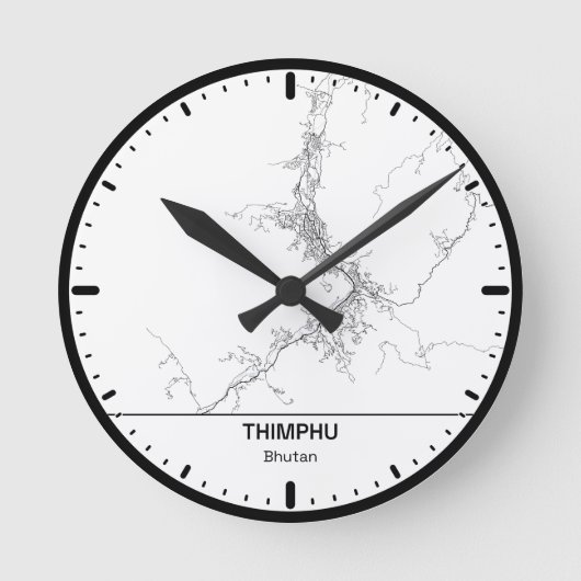 Thimphu Uhrstadt Linienkunst Runde Wanduhr (Vorderseite)