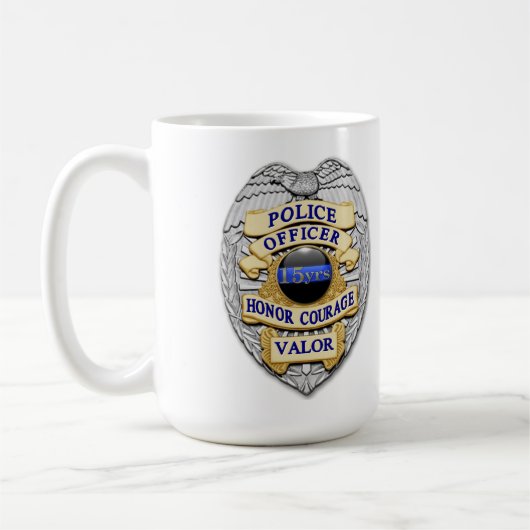 Thin Blue Line - 15 Jahre Polizeipolizei Abzeichen Kaffeetasse (Links)