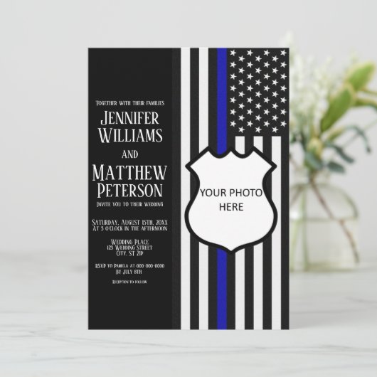 Thin Blue Line Abzeichen Foto Beilage Einladung (Stehend Vorderseite)