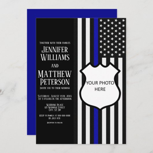 Thin Blue Line Abzeichen Foto Beilage Einladung (Vorne/Hinten)