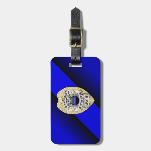 Thin Blue Line Abzeichen mit Button auf Umkehrseit Gepäckanhänger (Vorderseite vertikal)