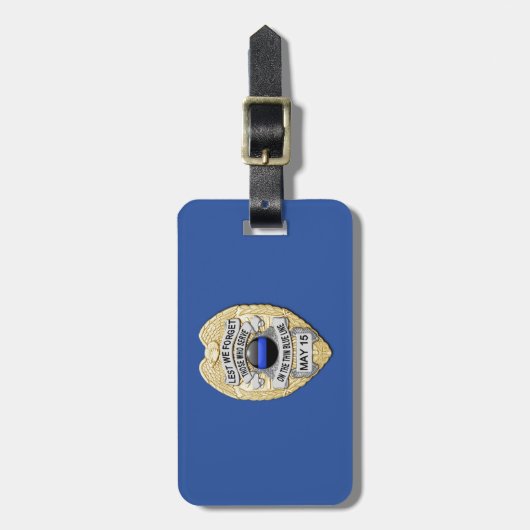 Thin Blue Line Abzeichen mit Button auf Umkehrseit Gepäckanhänger (Vorderseite vertikal)