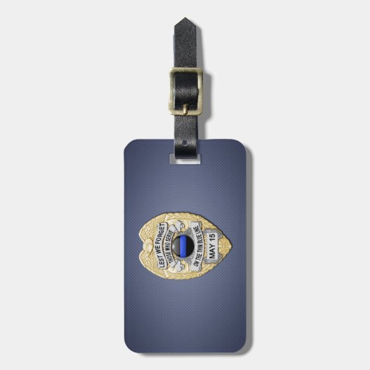 Thin Blue Line Abzeichen mit Button auf Umkehrseit Gepäckanhänger (Vorderseite vertikal)