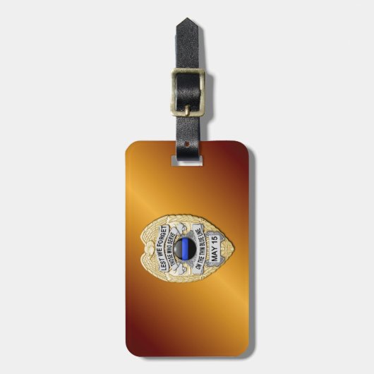 Thin Blue Line Abzeichen mit Button auf Umkehrseit Gepäckanhänger (Vorderseite vertikal)