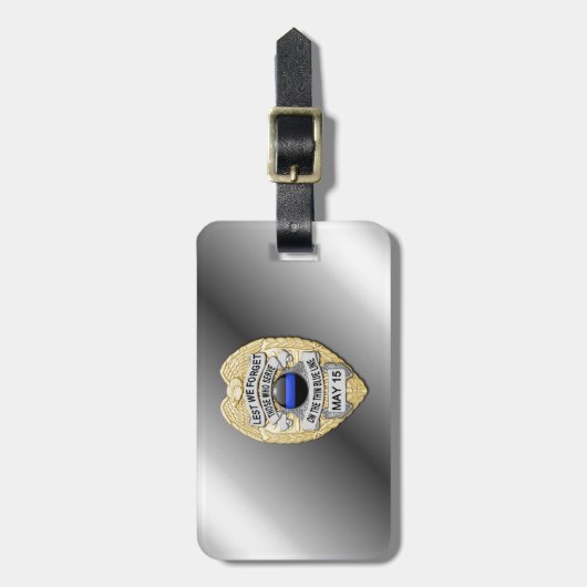 Thin Blue Line Abzeichen mit Button auf Umkehrseit Gepäckanhänger (Vorderseite vertikal)
