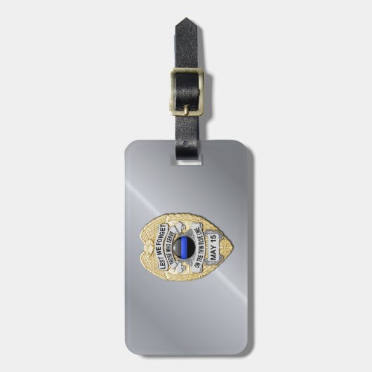 Thin Blue Line Abzeichen mit Button auf Umkehrseit Gepäckanhänger (Vorderseite vertikal)