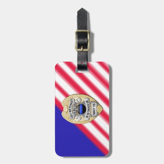 Thin Blue Line Abzeichen mit Button auf Umkehrseit Gepäckanhänger (Vorderseite vertikal)