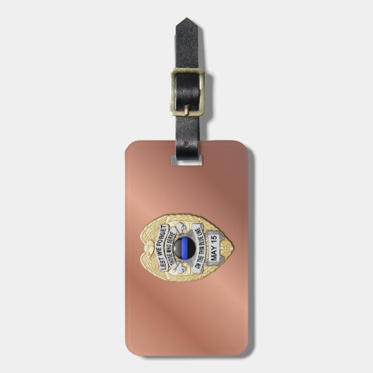 Thin Blue Line Abzeichen mit Button auf Umkehrseit Gepäckanhänger (Vorderseite vertikal)