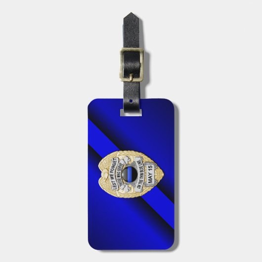 Thin Blue Line Abzeichen mit Button auf Umkehrseit Gepäckanhänger (Vorderseite vertikal)
