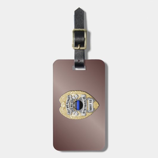 Thin Blue Line Abzeichen mit Button auf Umkehrseit Gepäckanhänger (Vorderseite vertikal)