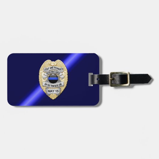 Thin Blue Line Abzeichen mit Knopf auf der Rücksei Gepäckanhänger (Vorderseite horizontal)