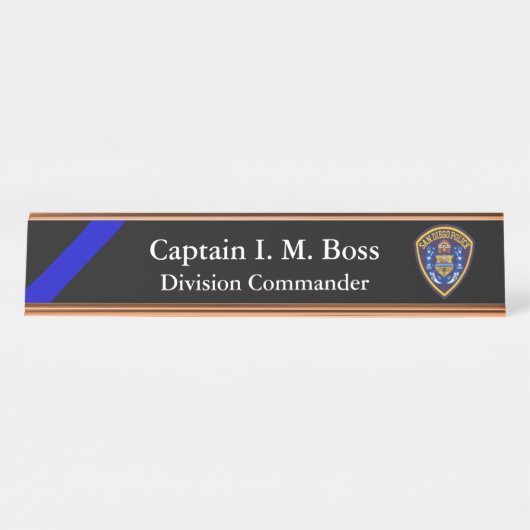 Thin Blue Line - Agency Patch Desk Name Plate Schreibtischnamensplakette (Vorderseite )