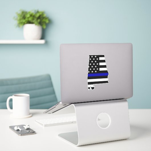 Thin Blue Line Alabama Flag Aufkleber (Laptop auf Schreibtisch)