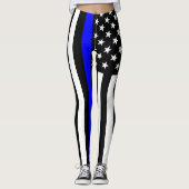 Thin Blue Line American Flag Grafik auf Leggings (Vorderseite)