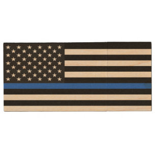 Thin Blue Line American Flag Holz USB Stick