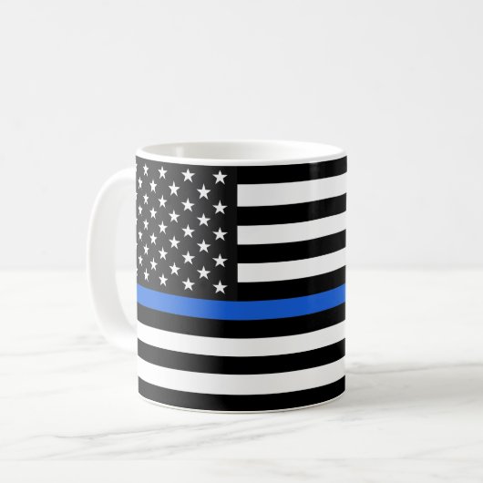Thin Blue Line American Flag Kaffeetasse (Vorderseite Links)