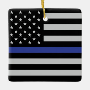 Thin Blue Line - American Flag Keramikornament
