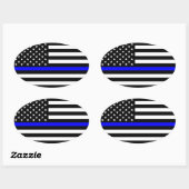 Thin Blue Line American Flag Ovaler Aufkleber (Blatt)