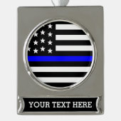 Thin Blue Line - American Flag Personalisiert Cust Banner-Ornament Silber (Vorderseite)