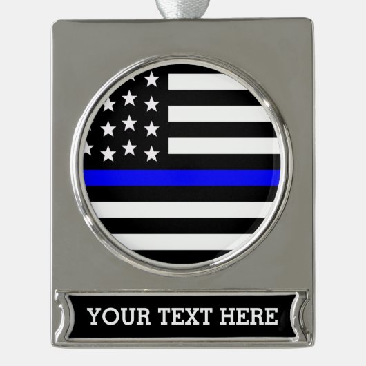 Thin Blue Line - American Flag Personalisiert Cust Banner-Ornament Silber (Vorderseite)