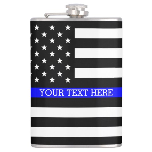Thin Blue Line - American Flag Personalisiert Cust Flachmann (Vorderseite)