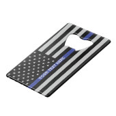 Thin Blue Line - American Flag Personalisiert Cust Geldbeutel Flaschenöffner (Vorderseite Schrägansicht)