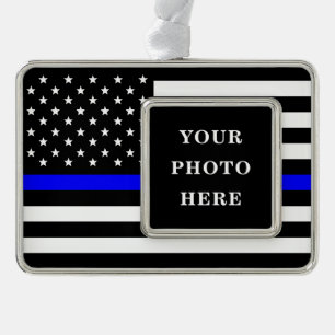 Thin Blue Line - American Flag Personalisiert Cust Rahmen-Ornament Silber