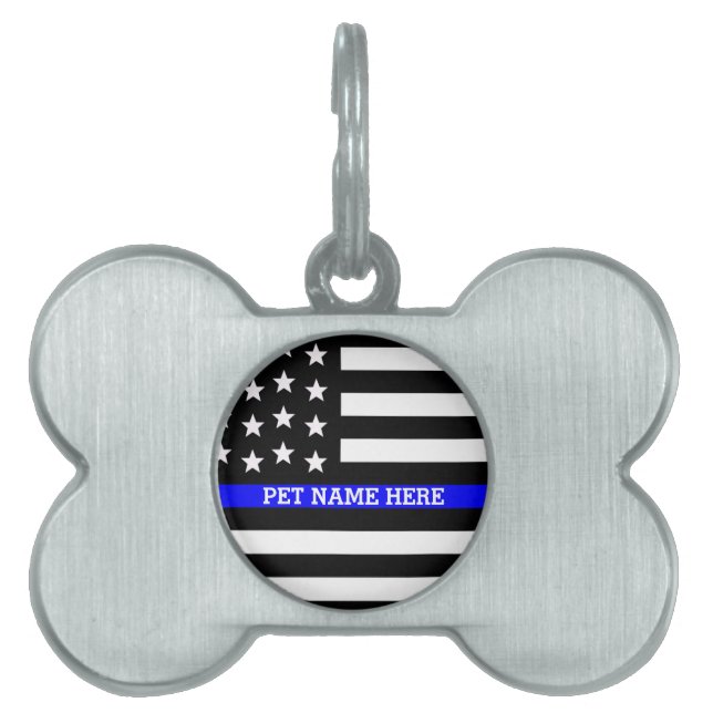 Thin Blue Line - American Flag Personalisiert Cust Tiermarke (Vorderseite)