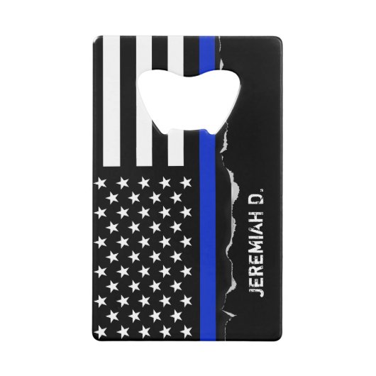 Thin Blue Line American Flag Personalisiert Geldkarten Flaschenöffner (Vorderseite)