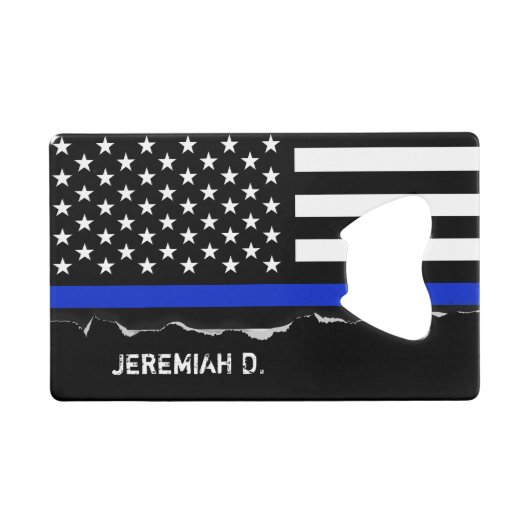 Thin Blue Line American Flag Personalisiert Geldkarten Flaschenöffner (Vorderseite (Horizontal))