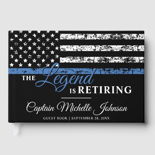 Thin Blue Line American Flag Police Retirement Gästebuch (Vorderseite)