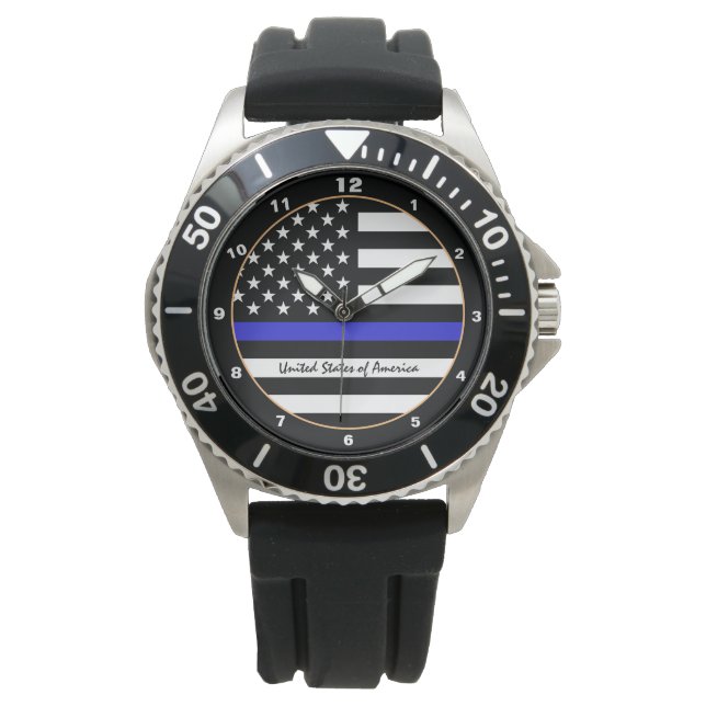 Thin Blue Line & American Flag Police / US-Büro Armbanduhr (Vorderseite)