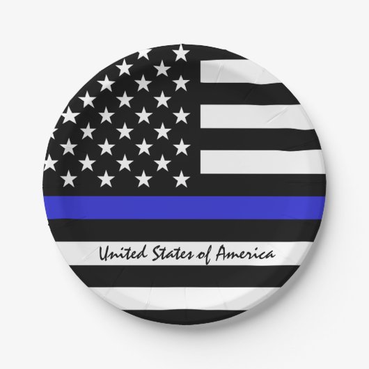 Thin Blue Line & American Flag Police / US-Büro Pappteller (Vorderseite)
