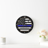 Thin Blue Line & American Flag Police / US-Büro Runde Wanduhr (Zuhause)